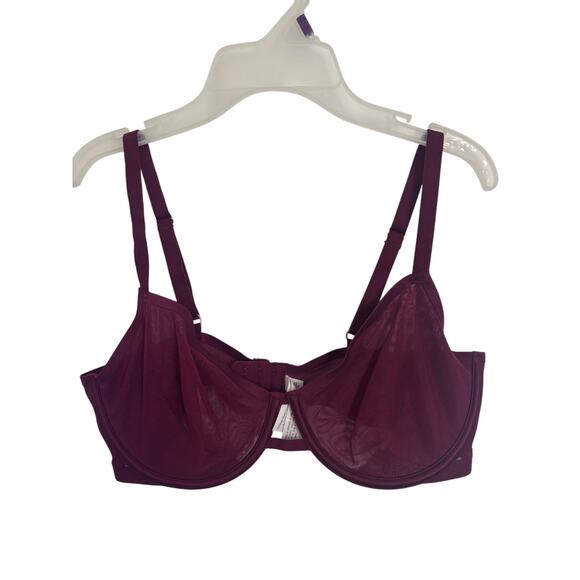 Auden Burgundy Wine Sheer Under Bra Size 36D Unlined Demi Coverage - Picture 1 of 6